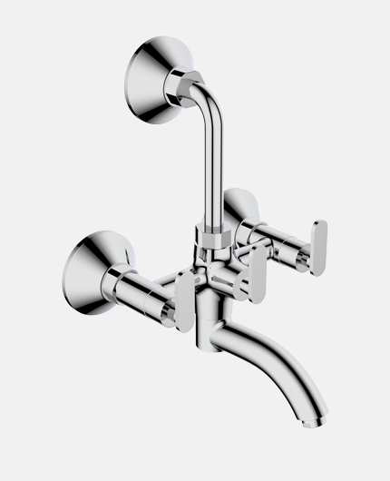 Wall Mixer with Overhead Shower Arrangement And 150mm Long Bend Pipe And Wall Flange